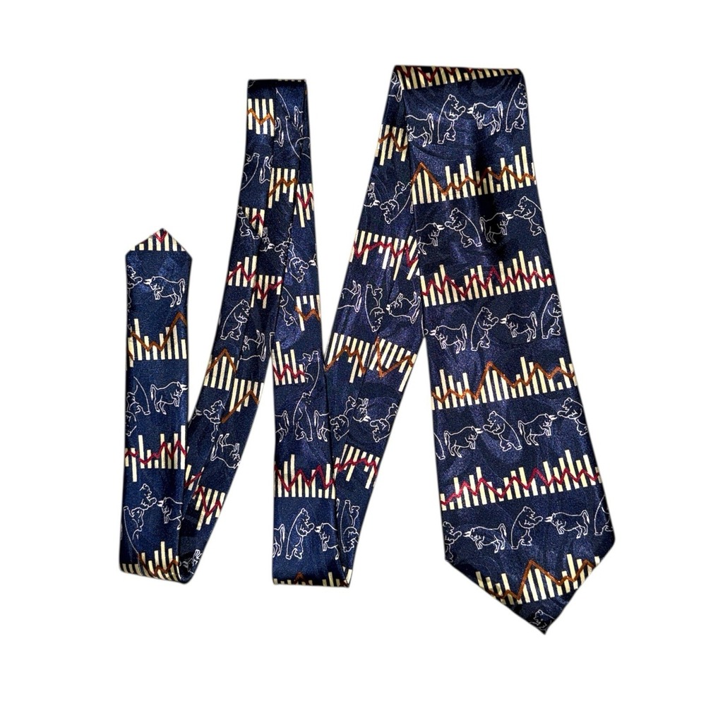 Vintage Finance-Themed Novelty Tie Bulls and Bears 60" Minor Tail Flaw See Photo